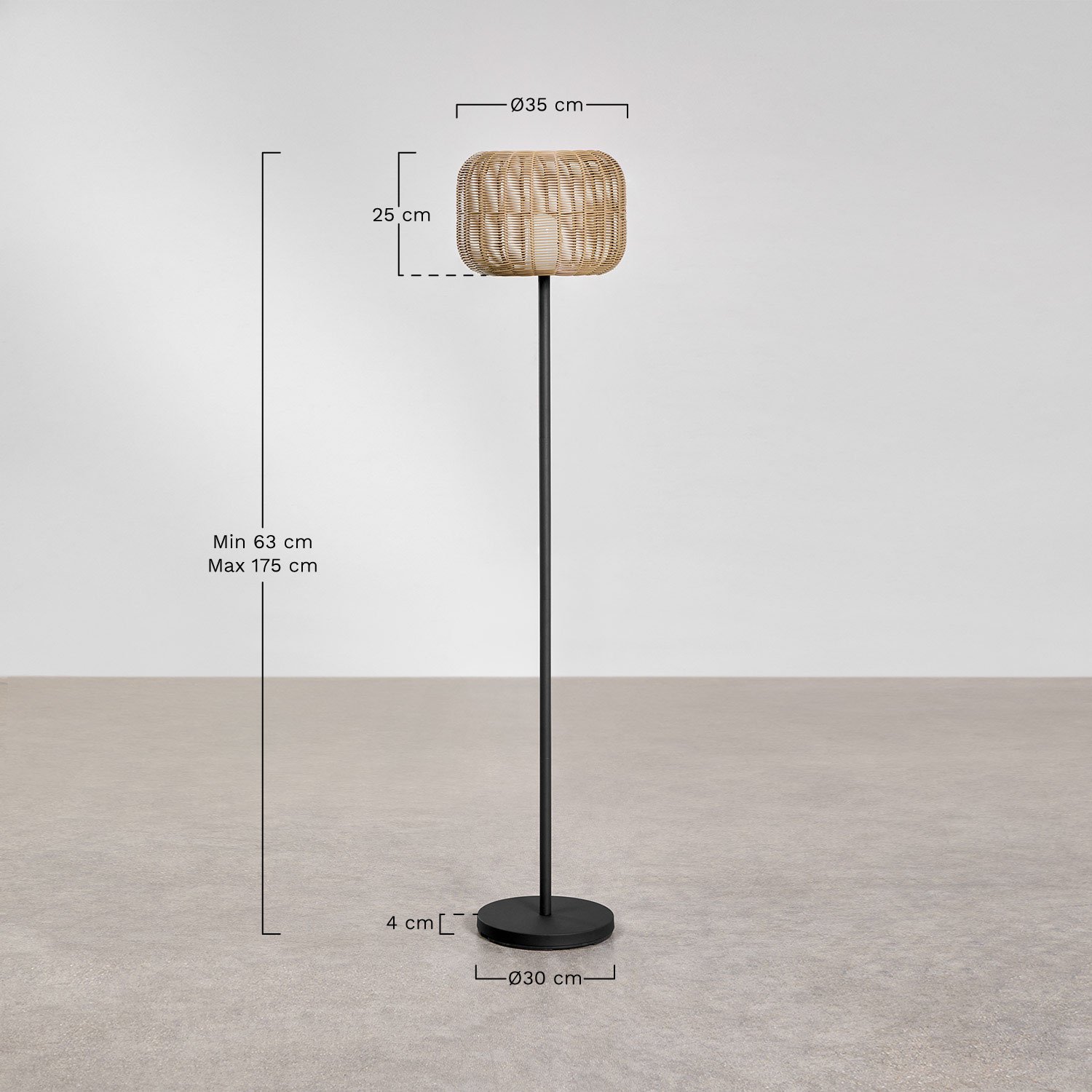 Lampadaire LED sans fil Ovela en fer et corde tressée , mesures