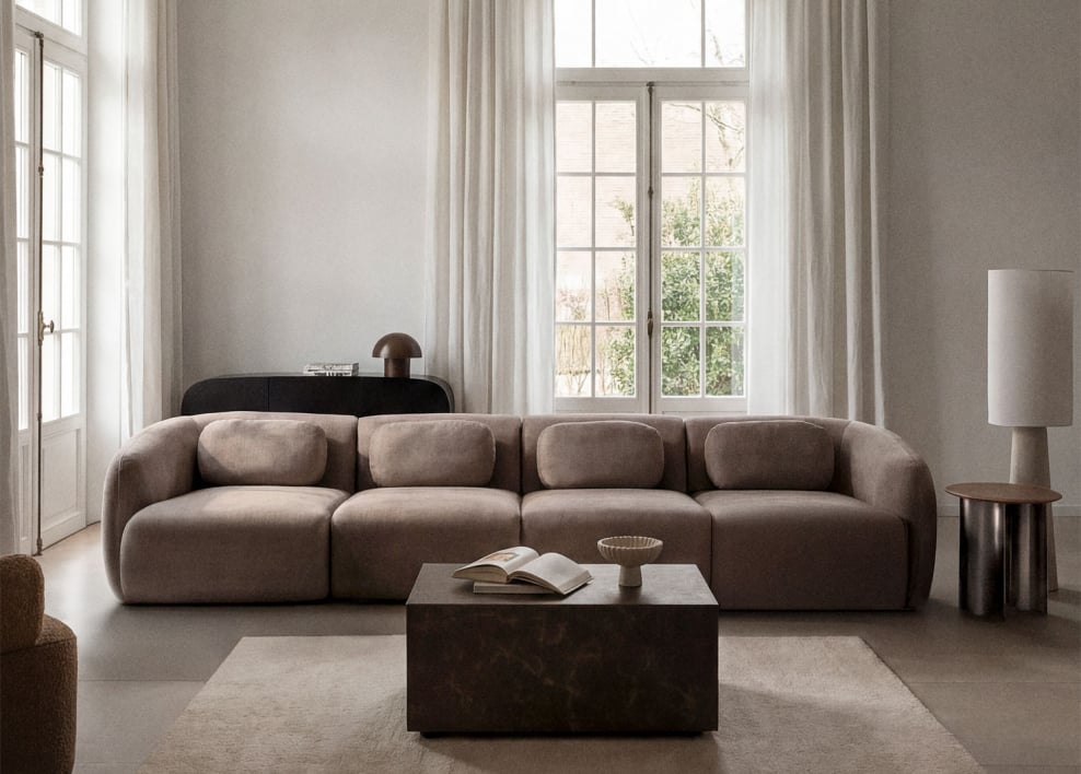 Canapé modulaire 4 pièces en chenille Coquette - Chenille Brun Blé