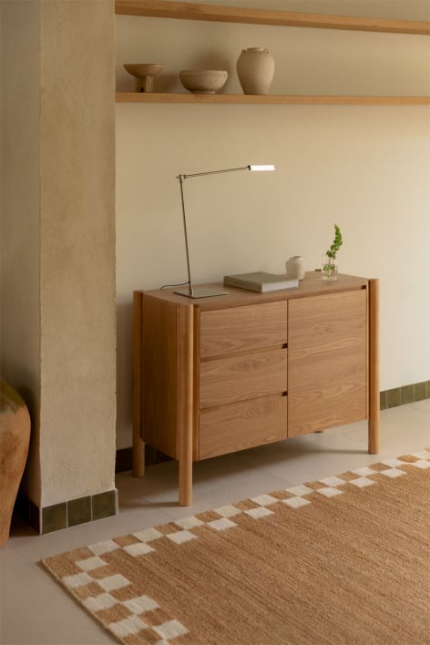 Buffet rectangulaire 110x45 cm en MDF placage chêne Munden - Marron Chêne