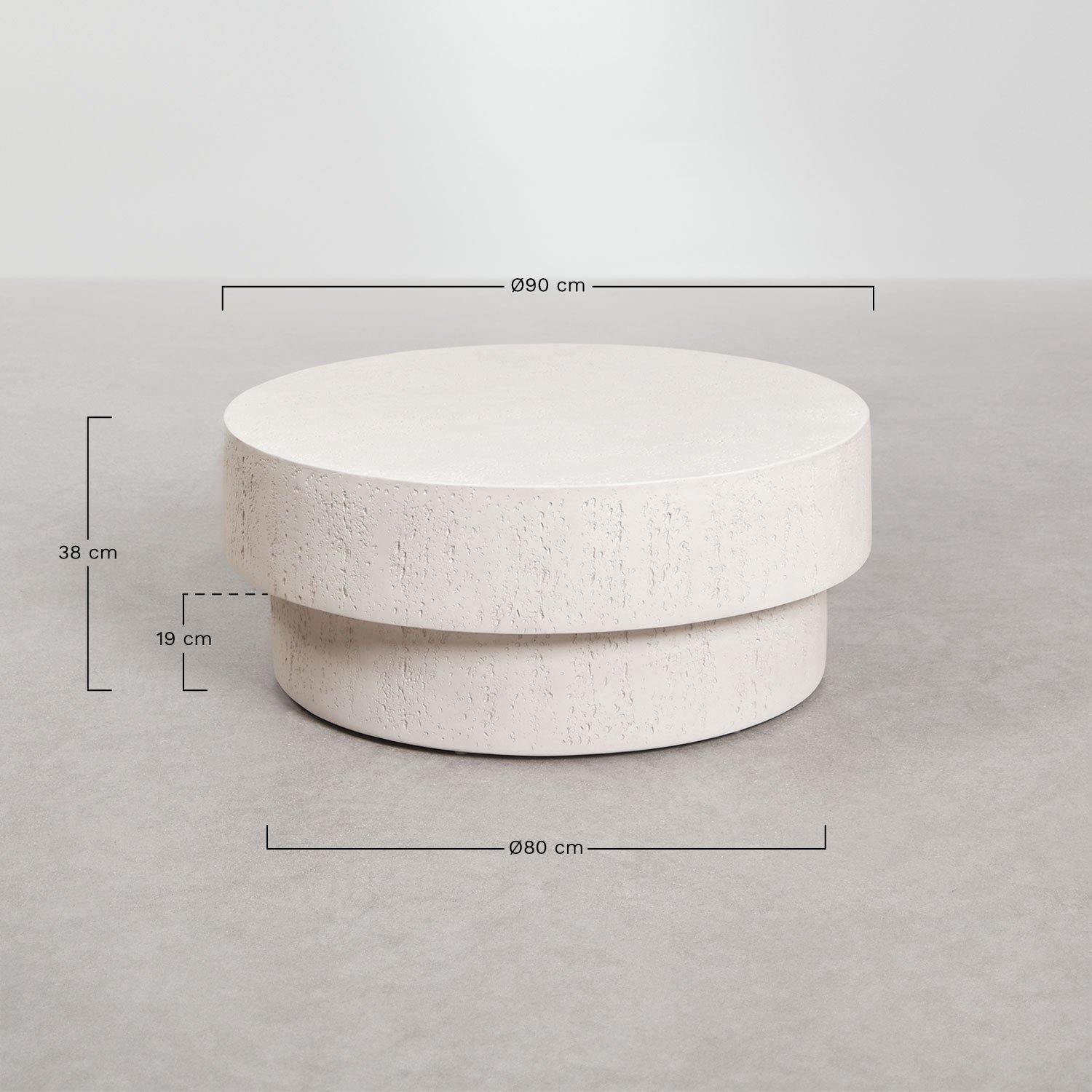 Table basse de jardin ronde en ciment Selara, mesures