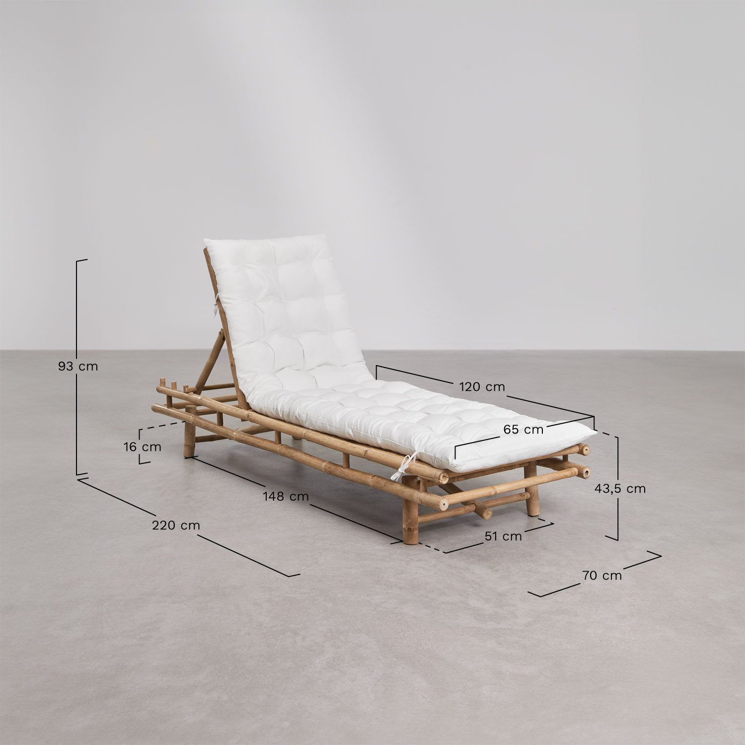 Pack de 2 chaises longues en bambou Gossy, mesures