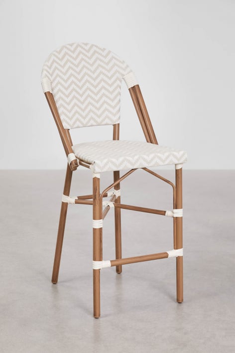 Pack de 4 tabourets hauts empilables avec dossier en aluminium et rotin synthétique Brielle Bistro
