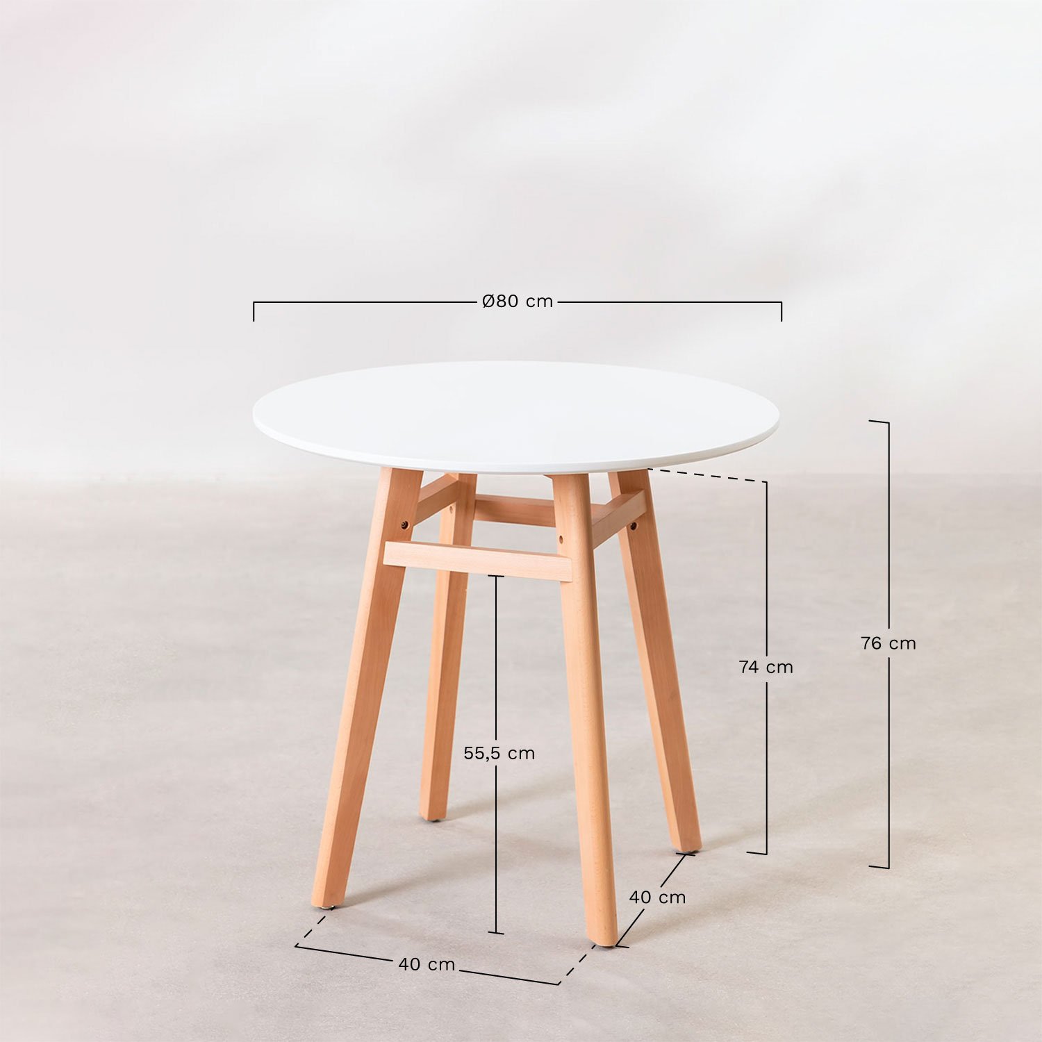 Table de salle à manger ronde en MDF et bois de hêtre Scand Nordic, mesures