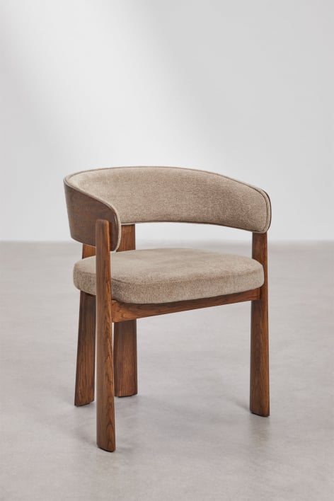 Pack de 4 chaises de salle à manger en bois de chêne et tapissées Olea - Chenille Brun Blé