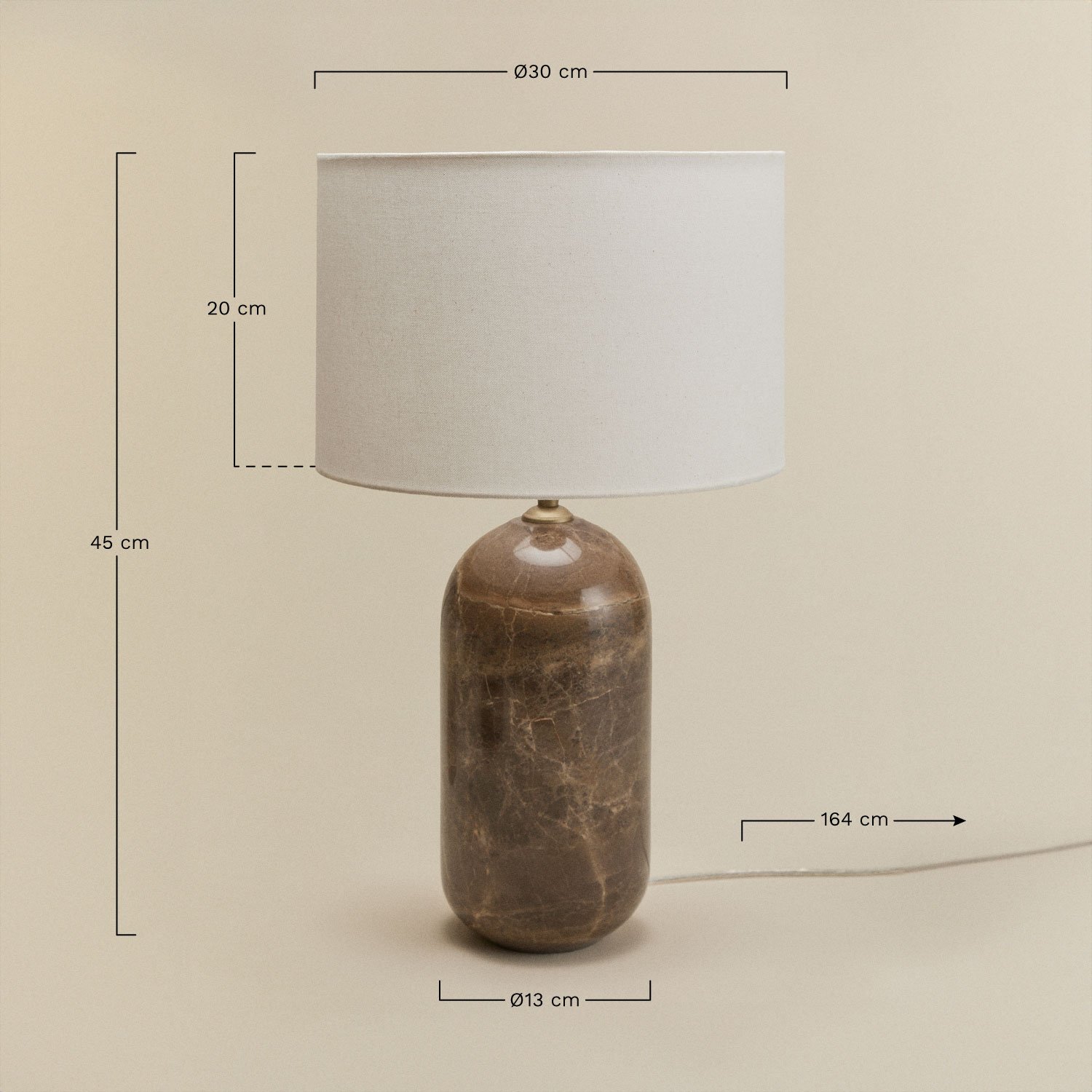 Lampe de table en pierre naturelle Yalvira, mesures