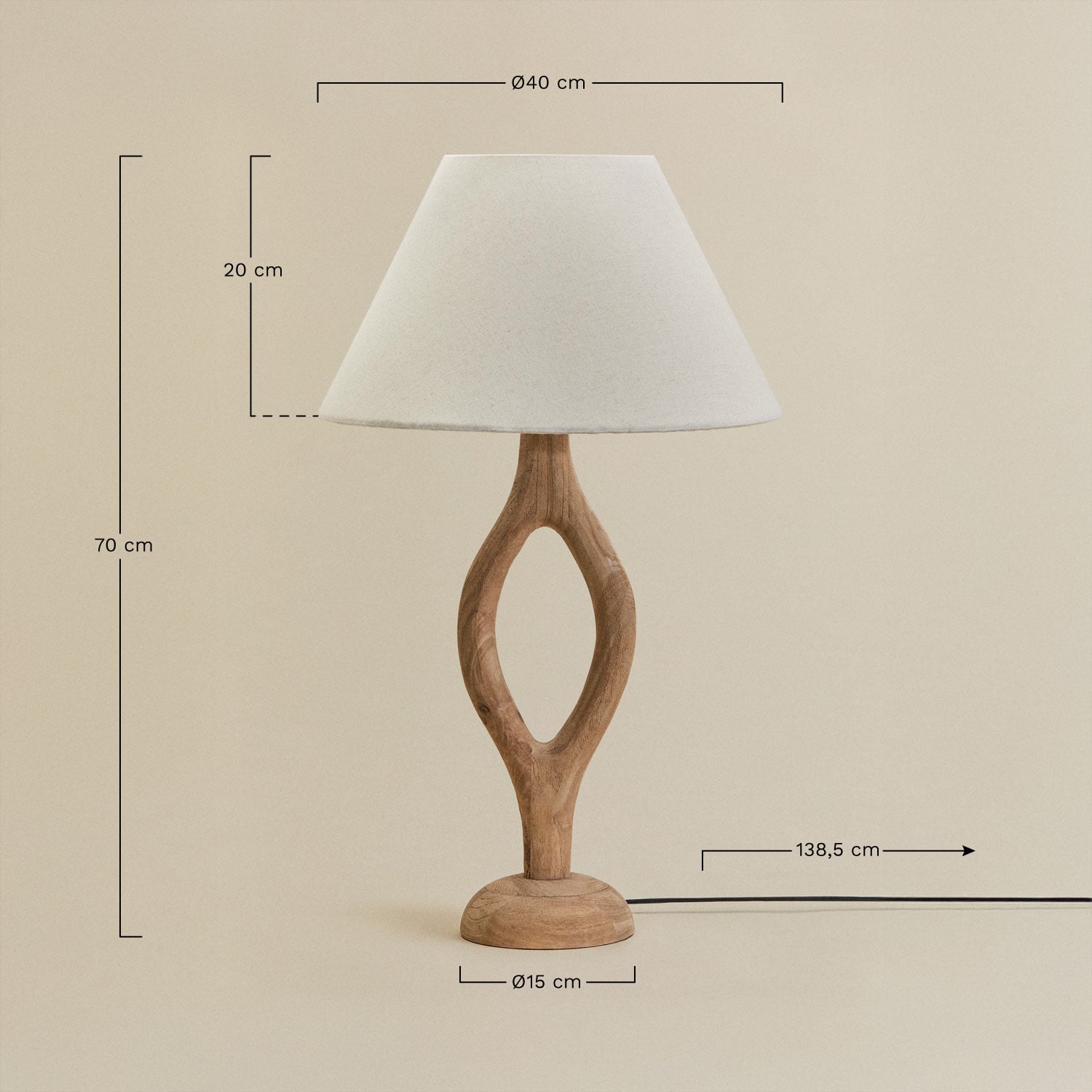 Lampe de table en bois de manguier Gracia, mesures
