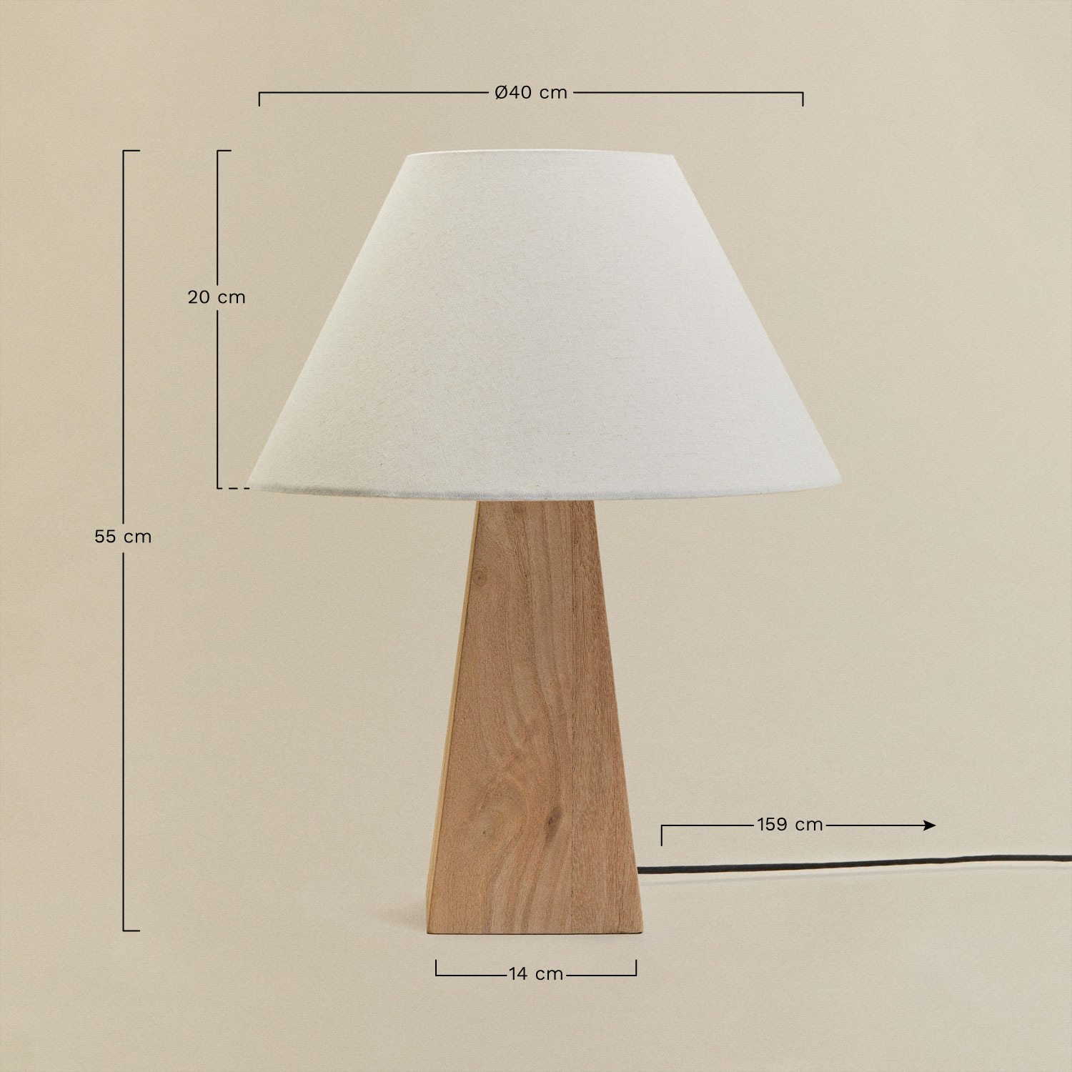 Lampe de table en bois de manguier Taraua, mesures