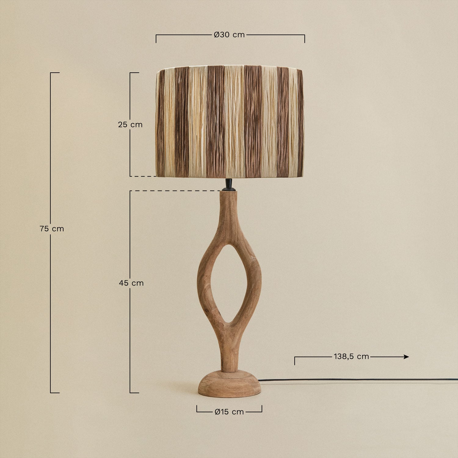 Lampe de table en bois de manguier Gracia, mesures