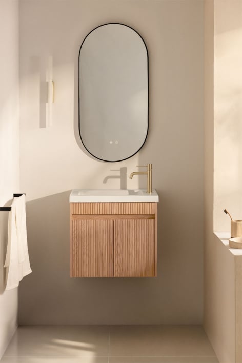 Ensemble de meuble de salle de bain suspendu en bois avec lavabo intégré Narek
