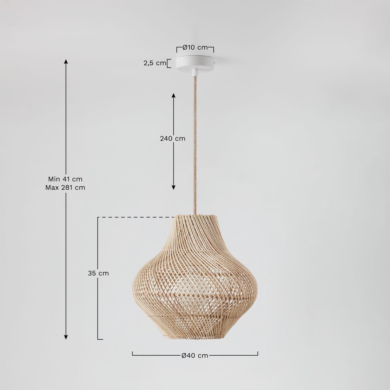 Suspension en rotin Magali, mesures