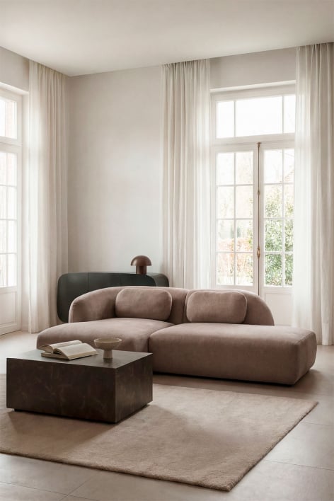 Canapé modulaire avec méridienne gauche en 2 pièces et divan droit en chenille Coquette - Chenille Brun Blé