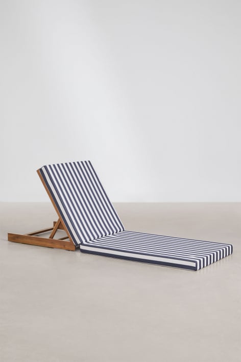 Chaise longue inclinable en bois d'acacia Idaira - Blanc - Bleu Marine