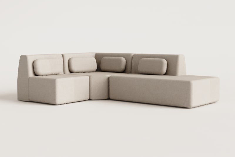 Canapé d'angle modulaire 3 pièces avec méridienne droite en chenille emballé sous vide Merida