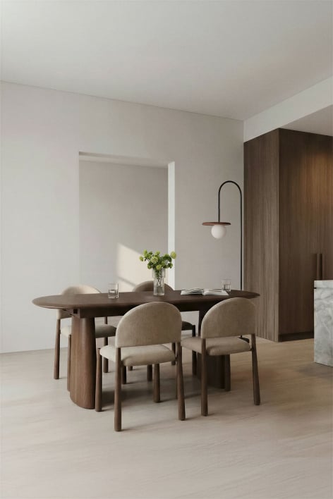 Table à manger ovale extensible en MDF et placage de frêne Nuveta