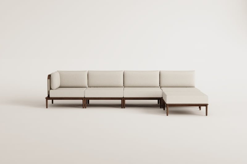 Canapé d'angle modulaire de jardin 4 pièces avec pouf en acacia Giulia