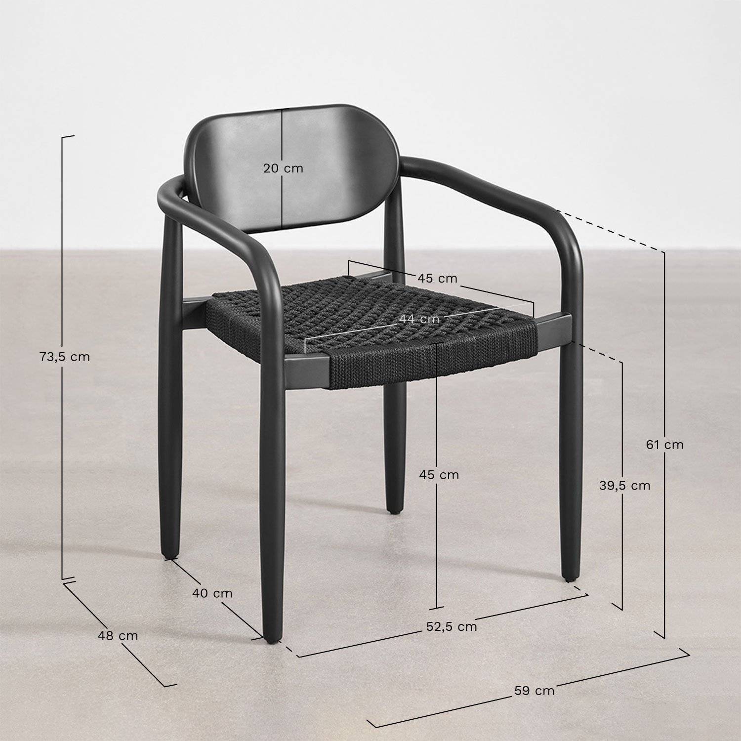 Pack de 4 chaises de salle à manger avec accoudoirs en bois vintage Naele  , mesures