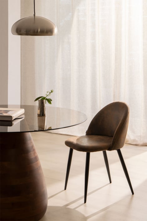 Chaise de salle à manger rembourrée en similicuir Kana - Café Vintage