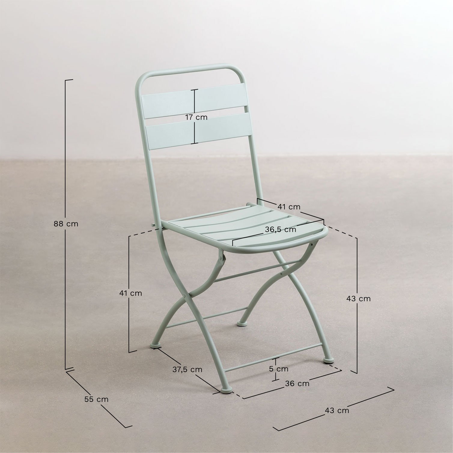 Chaise de jardin pliante en acier Janti, mesures