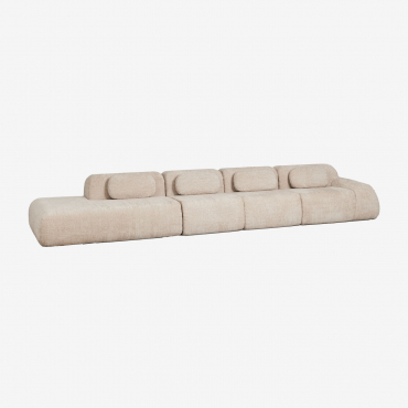 Canapé D'angle Modulaire 4 Pièces Avec Méridienne Gauche En Chenille Emballé Sous Vide Merida Chenille Épaisse Beige Tapioca - Sklum