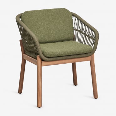 Chaise De Salle À Manger Avec Accoudoirs En Bois D'acacia Et Corde Tressée Karvia Brun Acacia & Bouclé Vert Sauge - Sklum