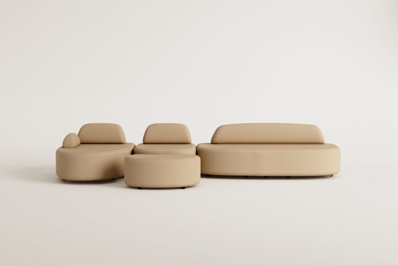 Canapé modulaire avec méridienne gauche en 3 pièces avec module d'angle et pouf rembourré Giorgia