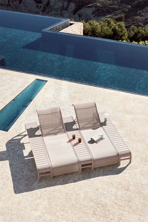 Set de 2 chaises longues inclinables et 3 tables d'appoint en acier Marietta