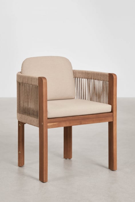 Chaise de salle à manger Serel avec accoudoirs en bois d'acacia et corde tressée
