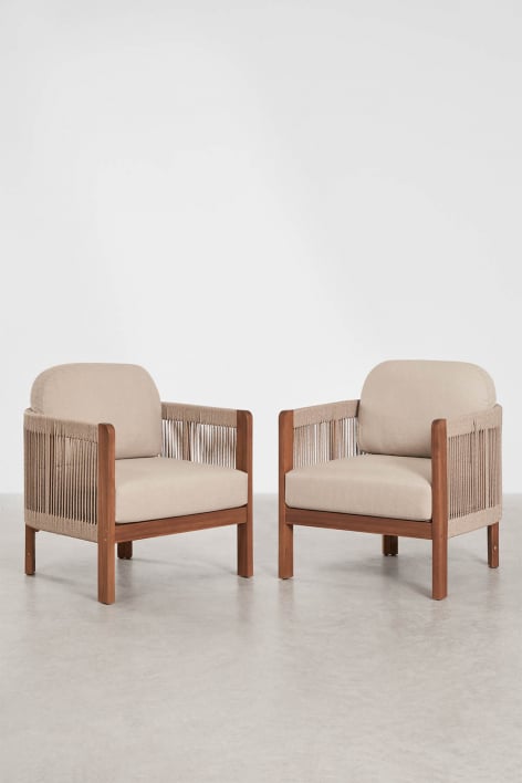Lot de 2 fauteuils de jardin en bois d'acacia et corde tressée Serel