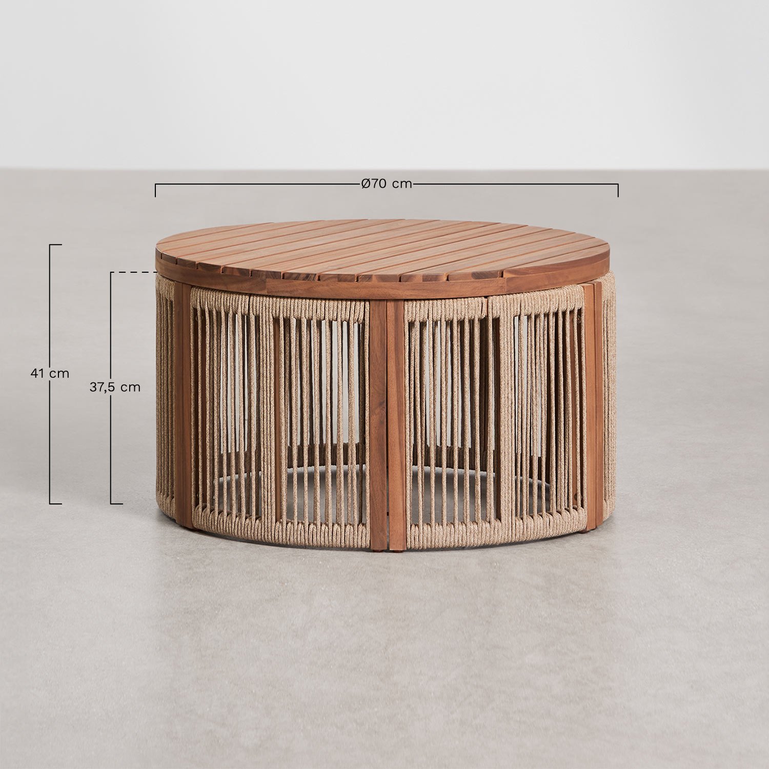 Ensemble de jardin avec 2 fauteuils et table basse en bois d'acacia Serel, mesures