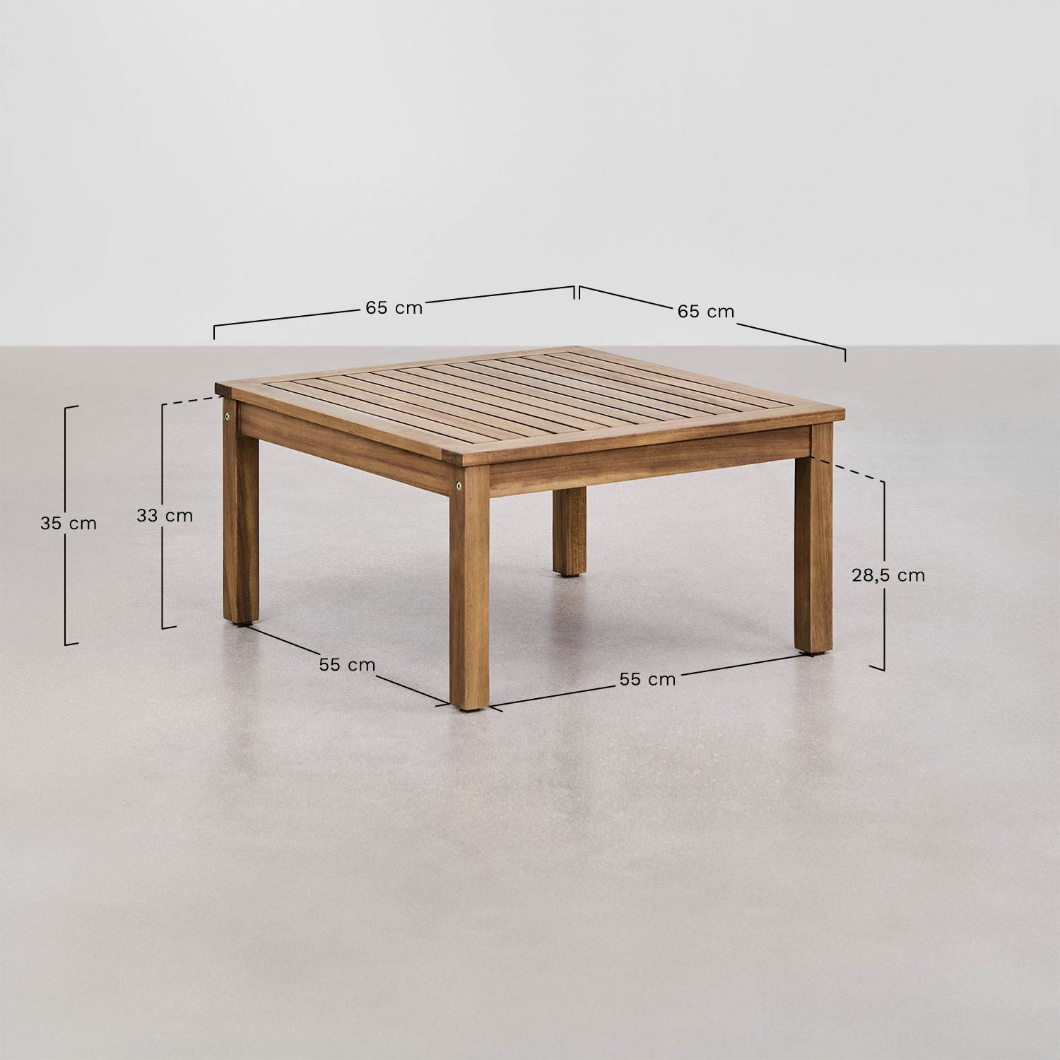 Ensemble de salon avec canapé modulable 2 pièces avec accoudoirs, fauteuil et table basse en bois d'acacia Branson, mesures