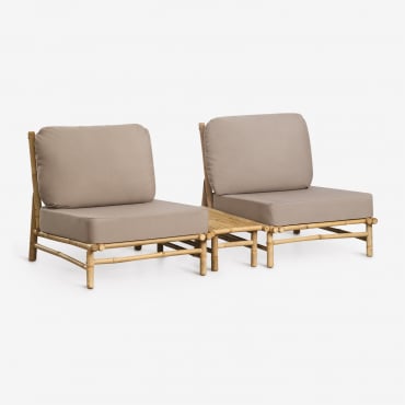 Ensemble De Jardin Avec 2 Fauteuils Et Table D'appoint Rectangulaire En Bambou Isendra Tissu Marron Moka - Sklum
