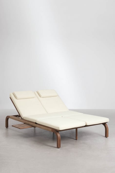 Chaise longue double inclinable en bois d'acacia avec coussin Dubai