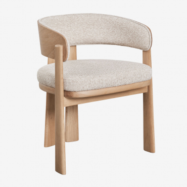 Pack De 2 Chaises De Salle À Manger En Bois De Chêne Et Tapissées Olea Signature Marron Chêne & Bouclé Beige Crème - Sklum