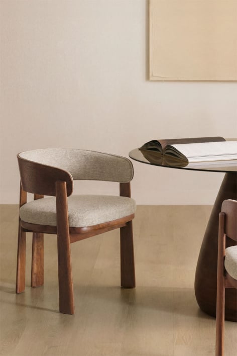 Chaise de salle à manger en chêne et tapissée Olea Signature - Bouclé Beige Crème