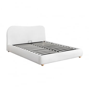 Lit Avec Coffre De Rangement Relevable Tapissée Winselet Chenille Blanc Ivoire & 140 X 190 Cm - Sklum