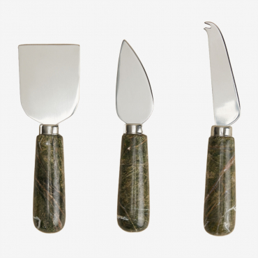 Set De 3 Couverts À Fromage En Marbre Et Acier Inoxydable Calven Marbre Vert Forest - Sklum