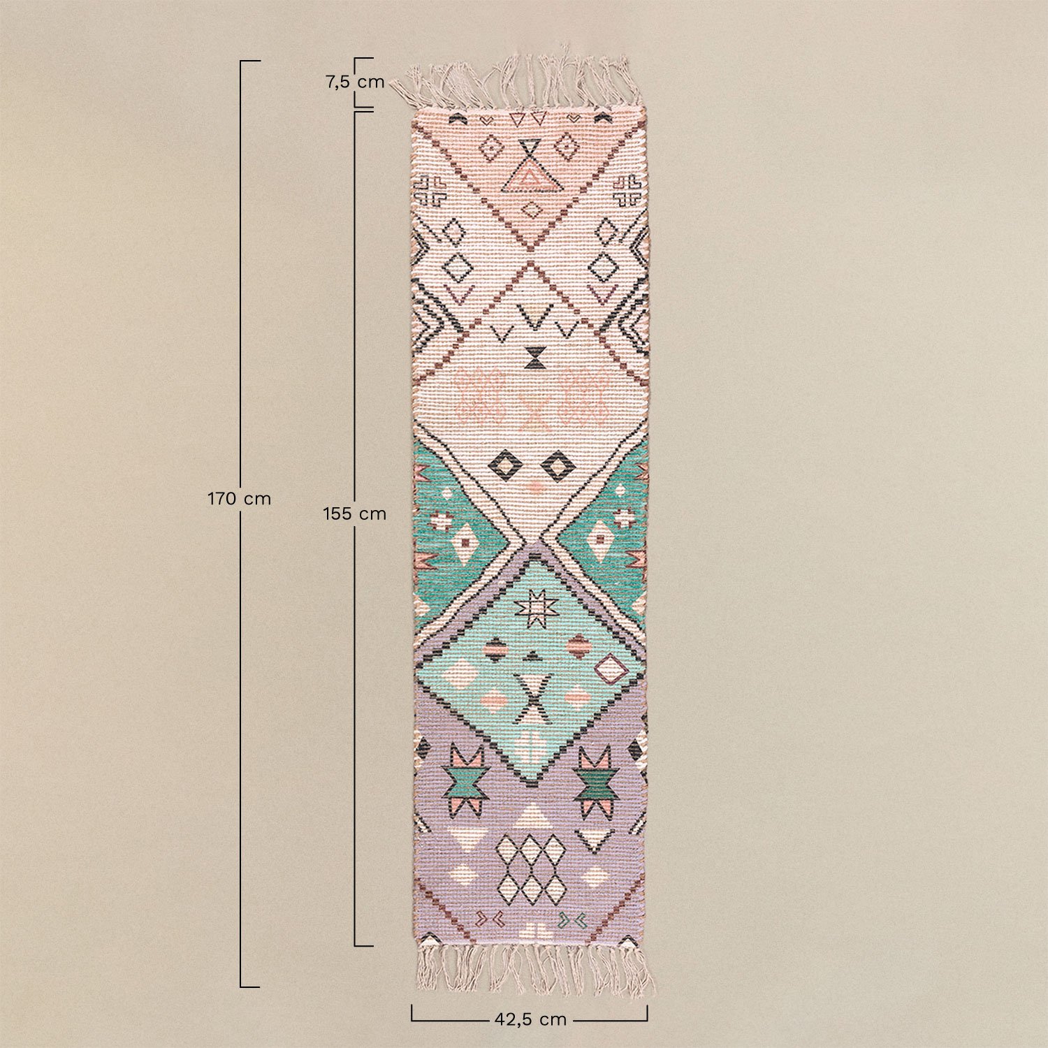 Tapis de couloir rectangulaire 40x170 cm en jute et tissu Nuada, mesures