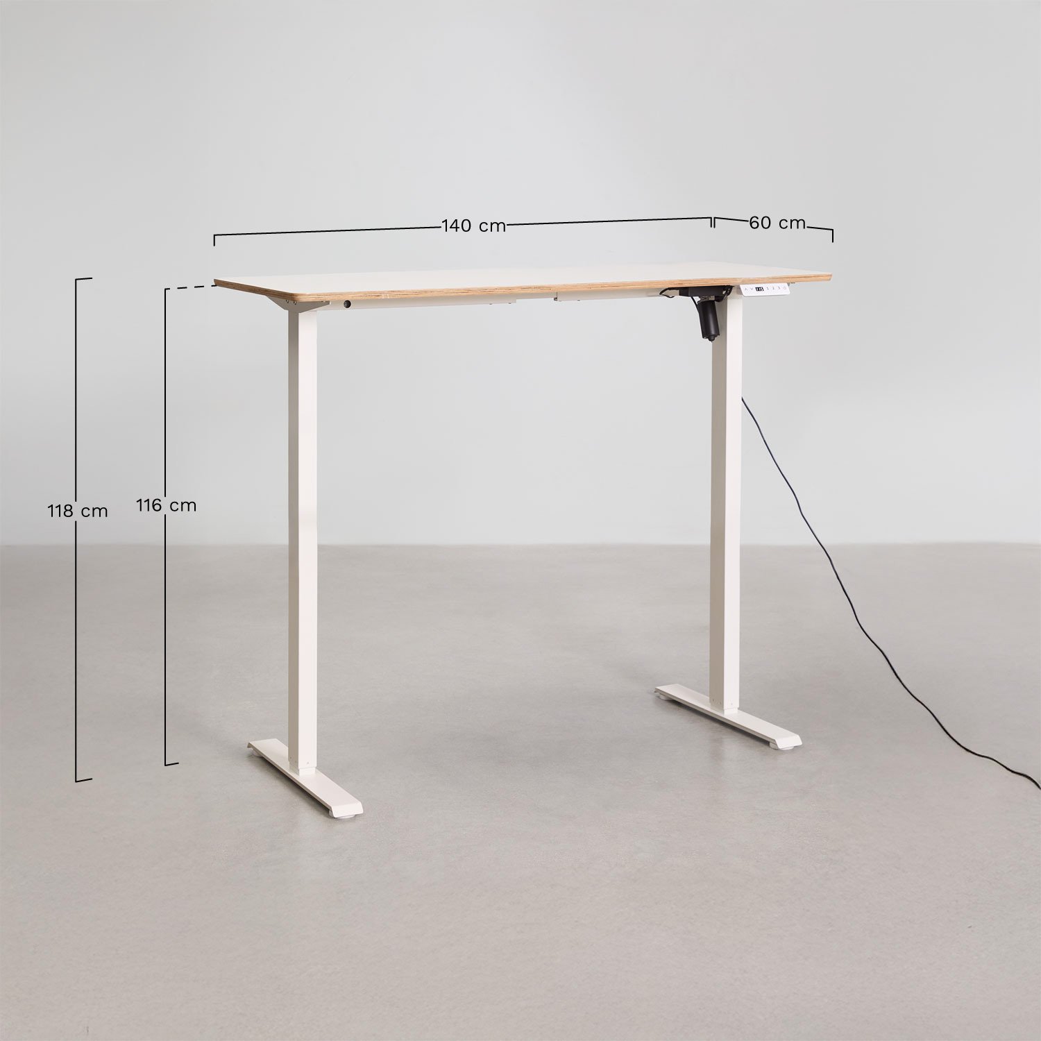 Bureau électrique rectangulaire réglable en hauteur avec fonction mémoire en bois et fer Serpi, mesures