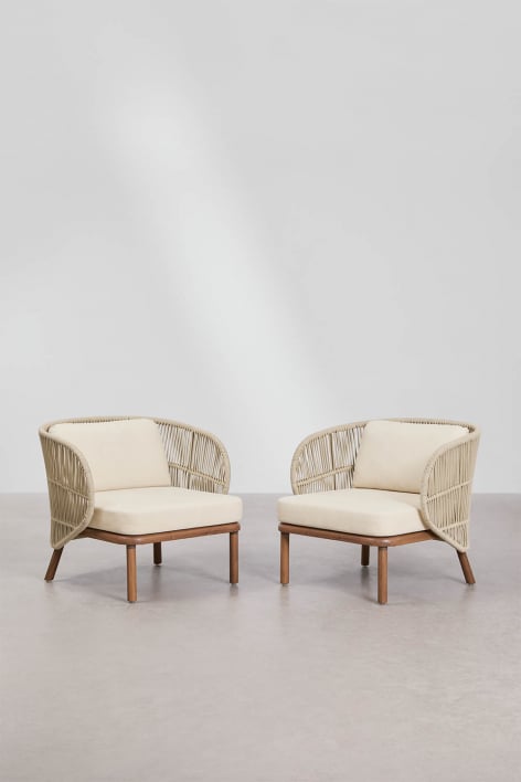 Pack de 2 fauteuils de jardin en bois d'acacia et corde tressée Capri