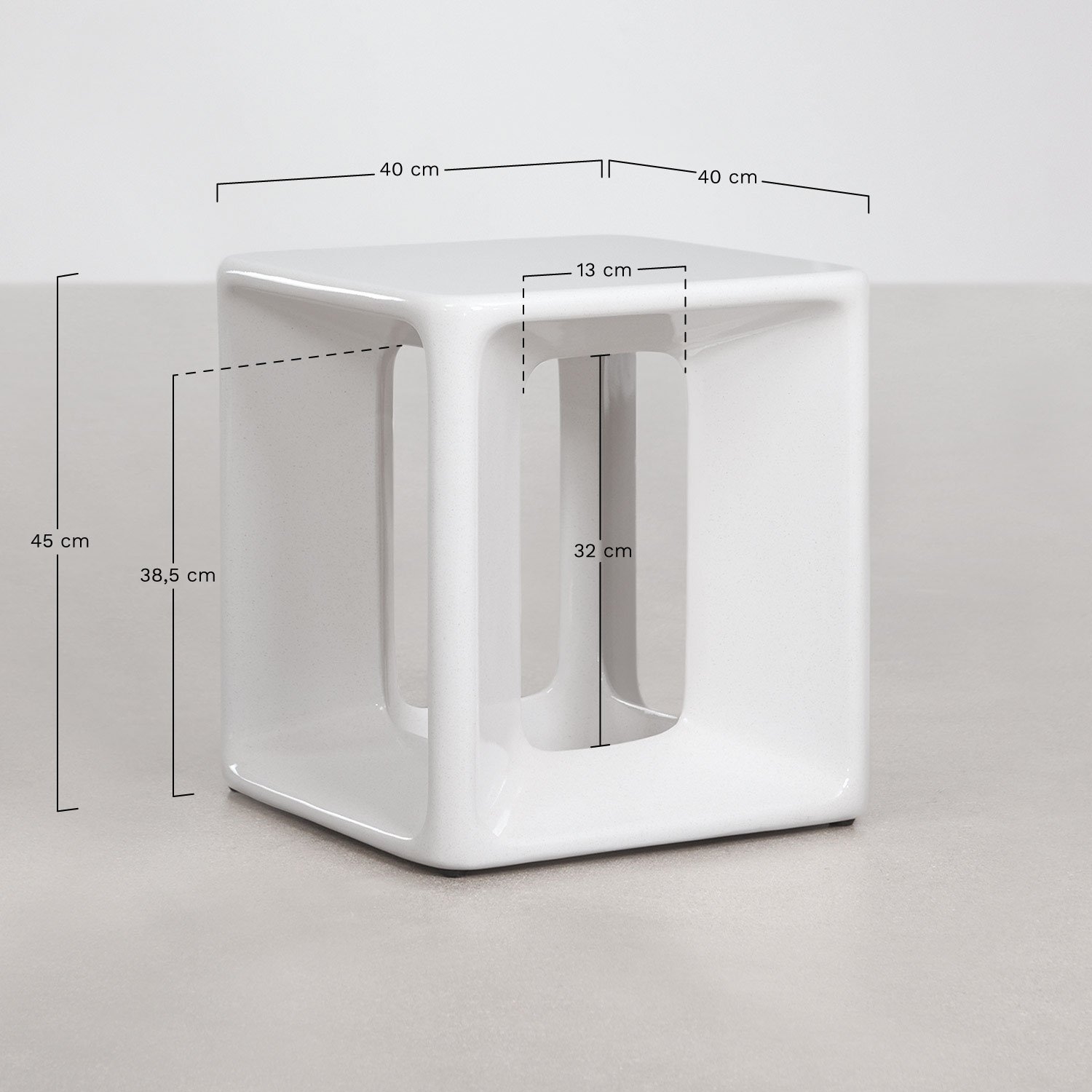 Table d'appoint carrée pour jardin 40x40 cm en ciment et fibre de verre Lilou, mesures