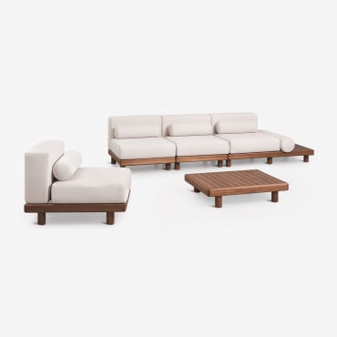 Ensemble De Jardin Avec Canapé Modulaire 3 Pièces, Avec Table D'appoint, Fauteuil Et Table Basse En Acacia Edrien Brun Acacia - Sklum