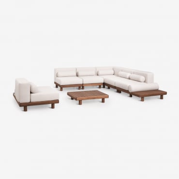 Ensemble De Jardin Avec Canapé D'angle Modulaire 5 Pièces Avec Tables D'appoint Et Table Basse Ainsi Qu'un Fauteuil En Acacia Ed Brun Acacia - Sklum