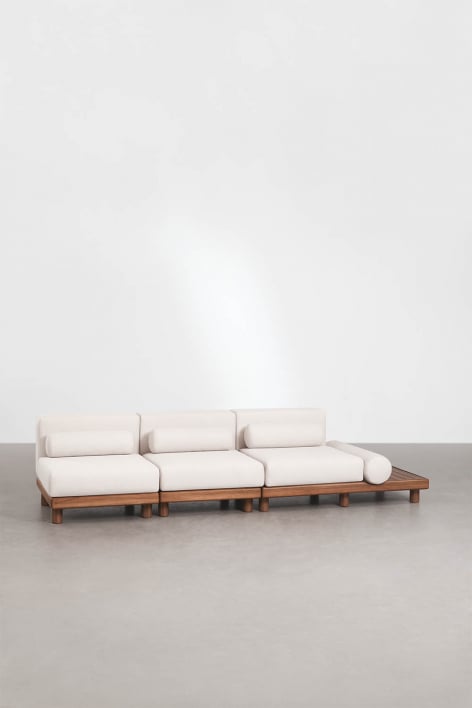 Canapé modulaire de jardin 3 pièces avec table d'appoint latérale en acacia Edrien