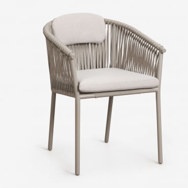 Pack De 4 Chaises De Jardin Empilables Avec Accoudoirs En Aluminium Et Corde Tressée Ondina Moka Brown - Sklum