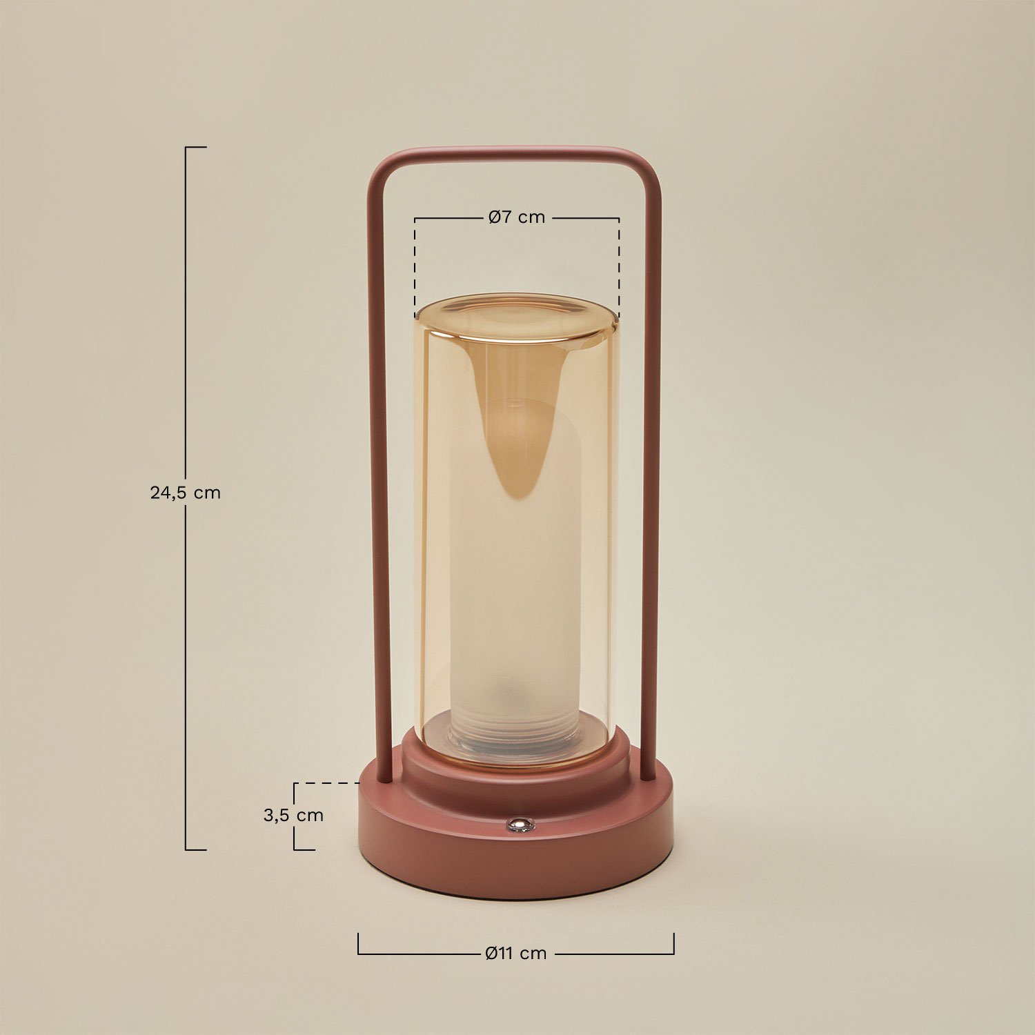 Lampe de table LED sans fil en fer et verre Sorlix, mesures