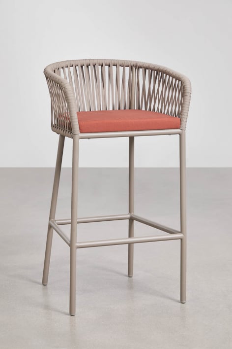 Tabouret haut avec accoudoirs en corde tressée Arhiza - Marron moka - Terracotta