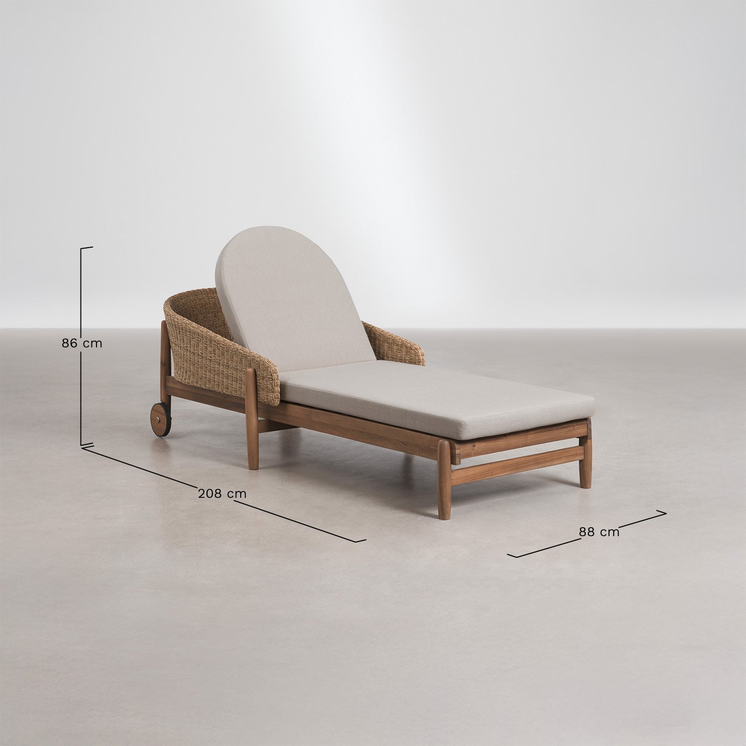 Pack de 2 chaises longues en bois d'acacia et rotin synthétique Ribeira, mesures