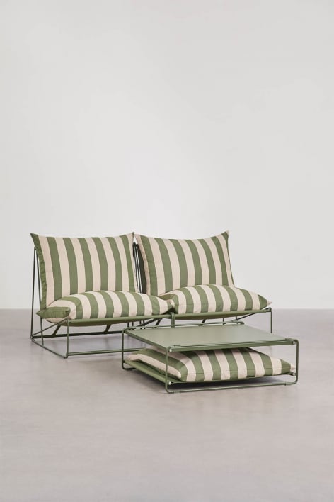 Ensemble de jardin avec canapé modulaire 2 pièces et table d'appoint convertible Amaro - Beige Tapioca - Vert olive intense