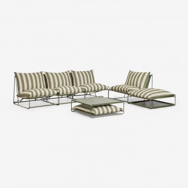 Ensemble De Jardin Avec Canapé Modulaire 3 Pièces, Fauteuil, Table D'appoint Et Pouf Convertibles Amaro Beige Tapioca - Vert Olive Intense - Sklum