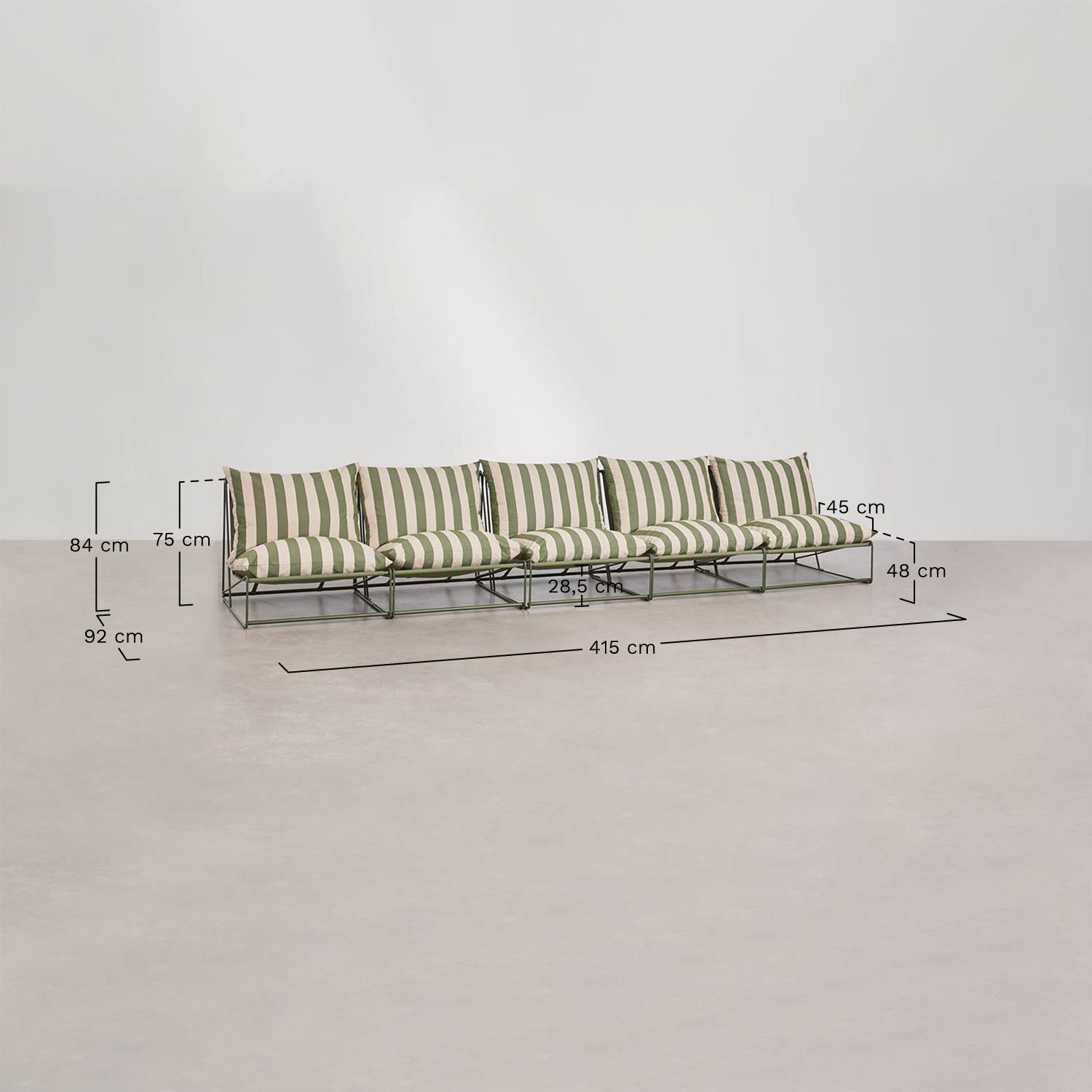 Ensemble de jardin avec canapé modulaire 5 pièces et table d'appoint convertible Amaro, mesures